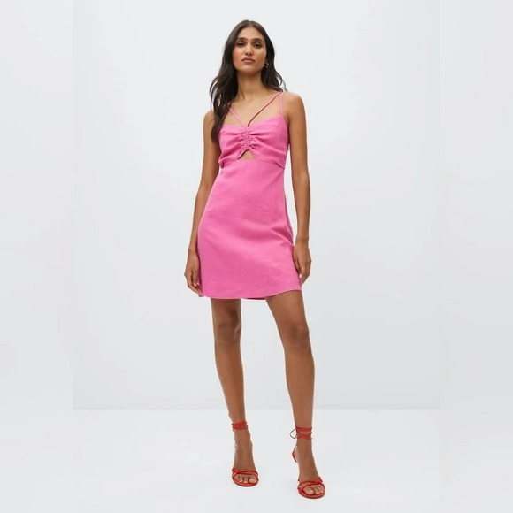 MANGO 100% Linen Elegant Pink Strappy Dress - Picture 2 of 8